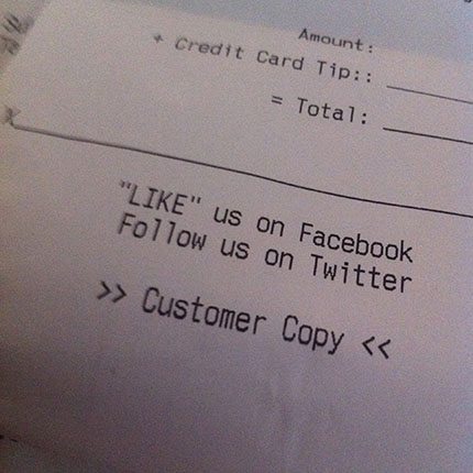 Restaurant receipt and social media